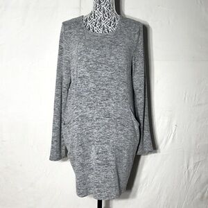 Papillon Heathered Grey Long Sleeve Scoop Neck Mini Dress With Pockets L